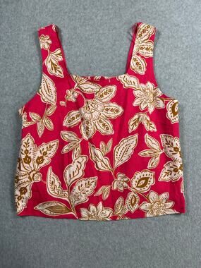 Every Sleeveless Linen Top Women's Medium Red Floral Wide Pullover Casual